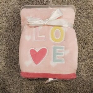 NEW Parents Choice Pink LOVE Heart Plush Baby‎ Blanket Cuddly Yellow Teal White